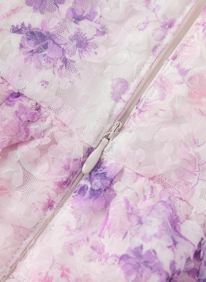 بالابالا فستان بطبقات وكشكشة بنقشة الزهور - Image 4