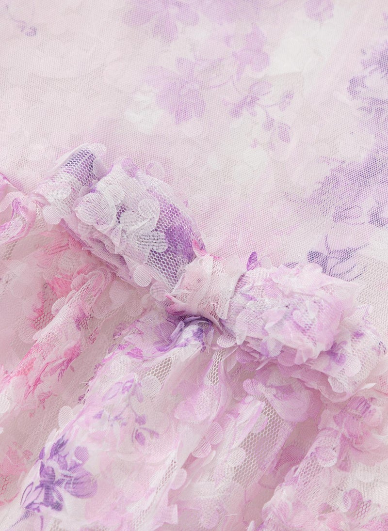 بالابالا فستان بطبقات وكشكشة بنقشة الزهور - Image 5