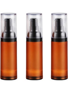 Elandy 3Pcs 30ml/1oz Empty Brown Frosted Plastic Lotion Airless Pump Bottles with Black Pump Top Travel Vacuum Press Dispensers Storage Vials Cosmetic Container for Essence Foundation 