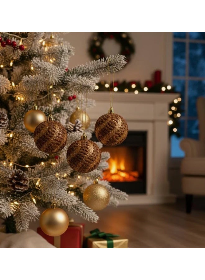 AKDC 3-Piece Brown Christmas Hanging Ball Décor Set – Elegant Leaf Pattern Ornaments for Tree Decoration - Image 2