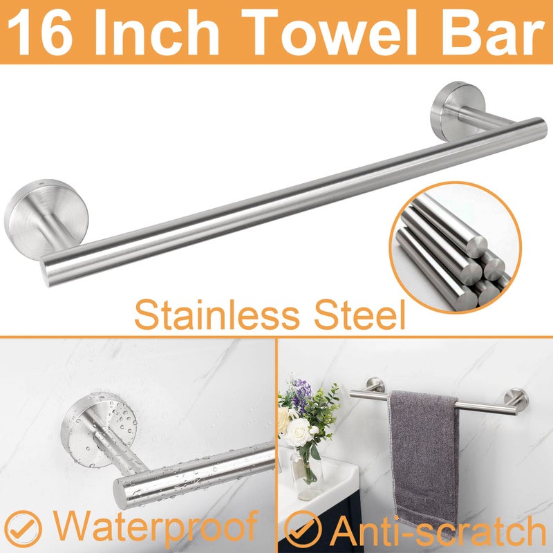 TocTen Bathroom Hardware Set, Thick Stainless Steel Bath Towel Bar Set Including Towel Rack for Bathroom+Toilet Paper Holder+3 Robe Towel Hooks Wall Mount Bathroom Accessory Set(16IN,Brushed Nickel) - Image 3
