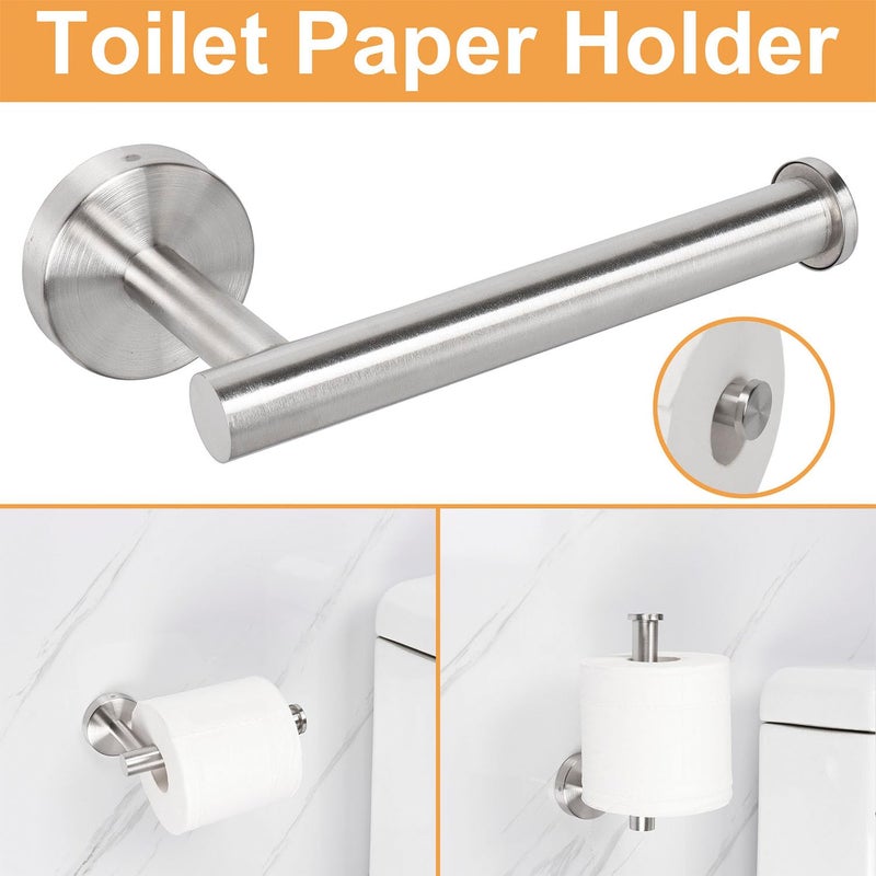 TocTen Bathroom Hardware Set, Thick Stainless Steel Bath Towel Bar Set Including Towel Rack for Bathroom+Toilet Paper Holder+3 Robe Towel Hooks Wall Mount Bathroom Accessory Set(16IN,Brushed Nickel) - Image 4