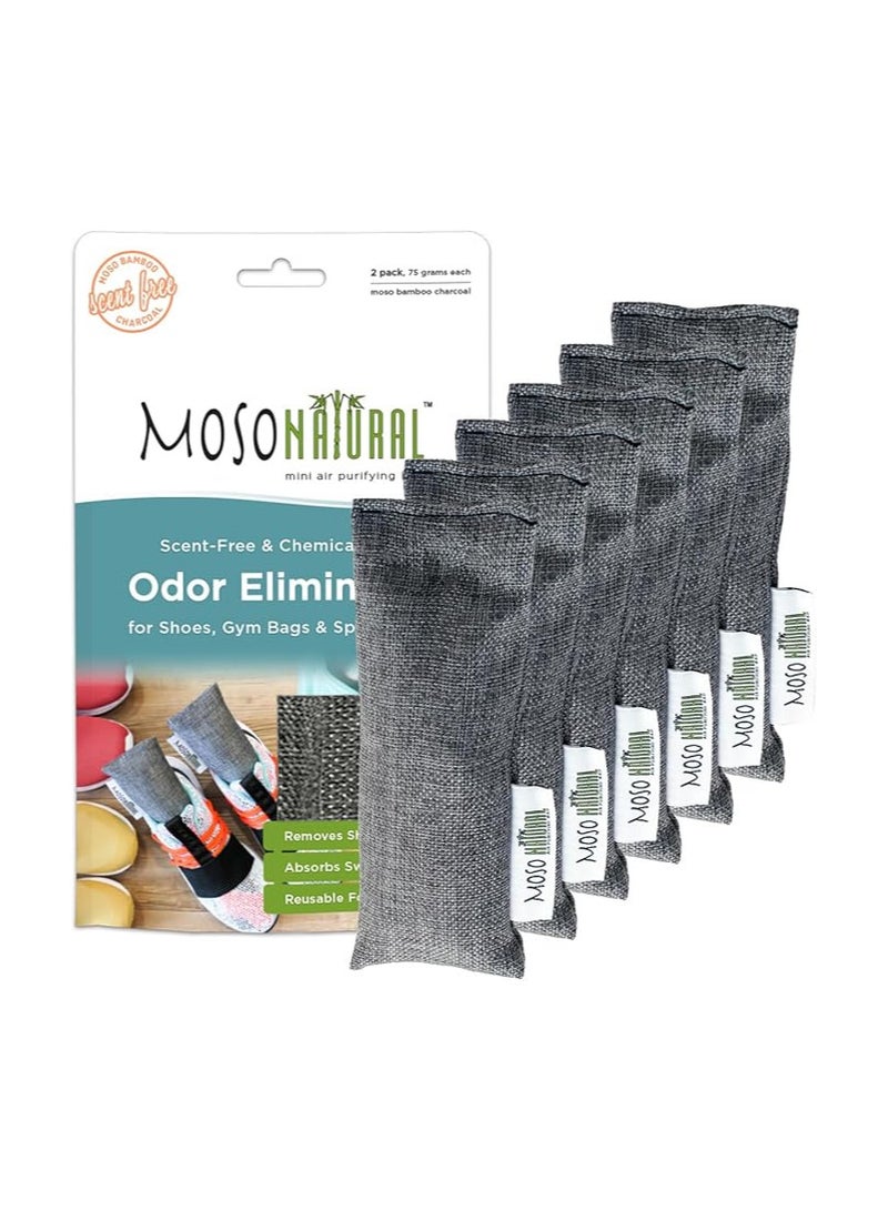 MOSO NATURAL MOSO NATURAL Air Purifying Bag Shoe Deodorizer. Odor Eliminator For Gym Bags, Sneakers And Sports Gear Charcoal Color 75gm*2 (3 Packs of 2. 6 Total), Long Lasting Charcoal Bags | Lasts up to 2 years! - Image 1