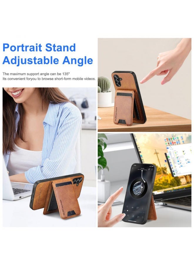 Compatible with Samsung Galaxy A17 Wallet Case, Magnetic 2 in 1 Detachable Card Holder Case with MagSafe, Vintage Leather RFID Blocking Flip Kickstand Case for Men Women - Image 4