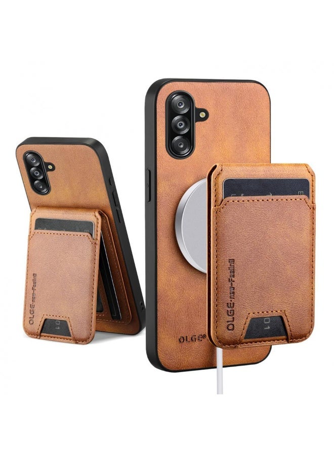 Compatible with Samsung Galaxy A17 Wallet Case, Magnetic 2 in 1 Detachable Card Holder Case with MagSafe, Vintage Leather RFID Blocking Flip Kickstand Case for Men Women - Image 2