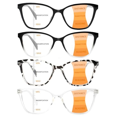VisiWell 4 Pack Progressive Multifocus Reading Glasses for Women Men Blue Light Blocking Readers with Spring Hinge 4 Mix color 175 x - Image 2