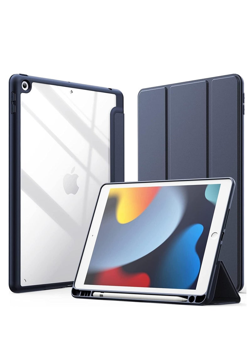 JAJEEK Case Compatible with iPad 10.2-Inch (9th/8th/7th Generation, 2021/2020/2019) – Clear Transparent Back Shell, Pencil Holder, Slim Stand, Shockproof Tablet Cover for iPad 10.2" with Full Protection Navy Blue, 10.2 - Image 1