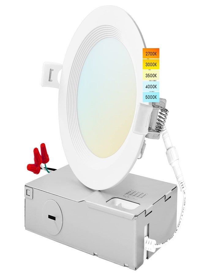 LUXRITE 4 Inch Ultra Thin LED Recessed Lighting, 10.5W, 5 Color Selectable 2700K | 3000K | 3500K | 4000K | 5000K, CRI 90, 750 Lumens, Dimmable LED Wafer Lights, Wet Rated, UL Listed, Baffle Trim - Image 1
