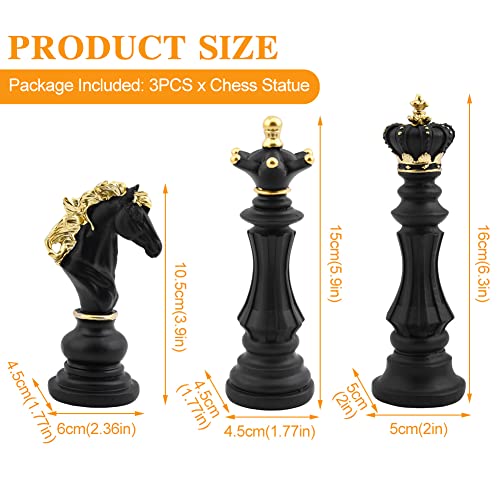 EMVANV 3pcs Small Chess Statue Decor Set, Resin Figurine Chess Piece King + Queen + Knight Set for Office, Home, Study (Black) - Image 3