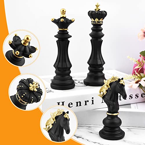 EMVANV 3pcs Small Chess Statue Decor Set, Resin Figurine Chess Piece King + Queen + Knight Set for Office, Home, Study (Black) - Image 5