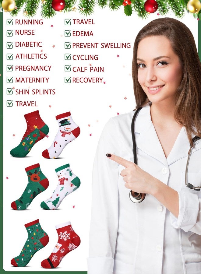 Bunnycool جوارب ضغط الكاحل من باني كول، 6 أزواج للنساء، جوارب رياضية قصيرة داعمة للكاحل بنقشة زهور عيد الميلاد، مناسبة للجري والمشي لمسافات طويلة (مقاس متوسط، ألوان عيد الميلاد، متعددة الألوان) - Image 3