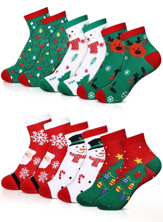 Bunnycool جوارب ضغط الكاحل من باني كول، 6 أزواج للنساء، جوارب رياضية قصيرة داعمة للكاحل بنقشة زهور عيد الميلاد، مناسبة للجري والمشي لمسافات طويلة (مقاس متوسط، ألوان عيد الميلاد، متعددة الألوان) - Image 1