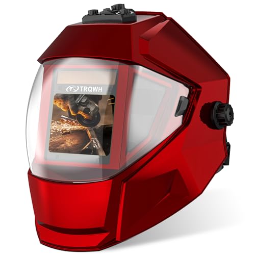 TRQWH Panoramic View Welding Helmet Auto Darkening Welding Hood True Color 4 Arc Sensor Welding Mask Large Viewing 3.94" x 3.15" Wide Shade 4/5-9/9-13 Weld Helmet for TIG MIG ARC Weld (Red) - Image 1