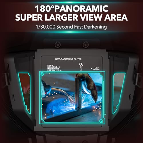 TRQWH Panoramic View Welding Helmet Auto Darkening Welding Hood True Color 4 Arc Sensor Welding Mask Large Viewing 3.94" x 3.15" Wide Shade 4/5-9/9-13 Weld Helmet for TIG MIG ARC Weld (Red) - Image 4