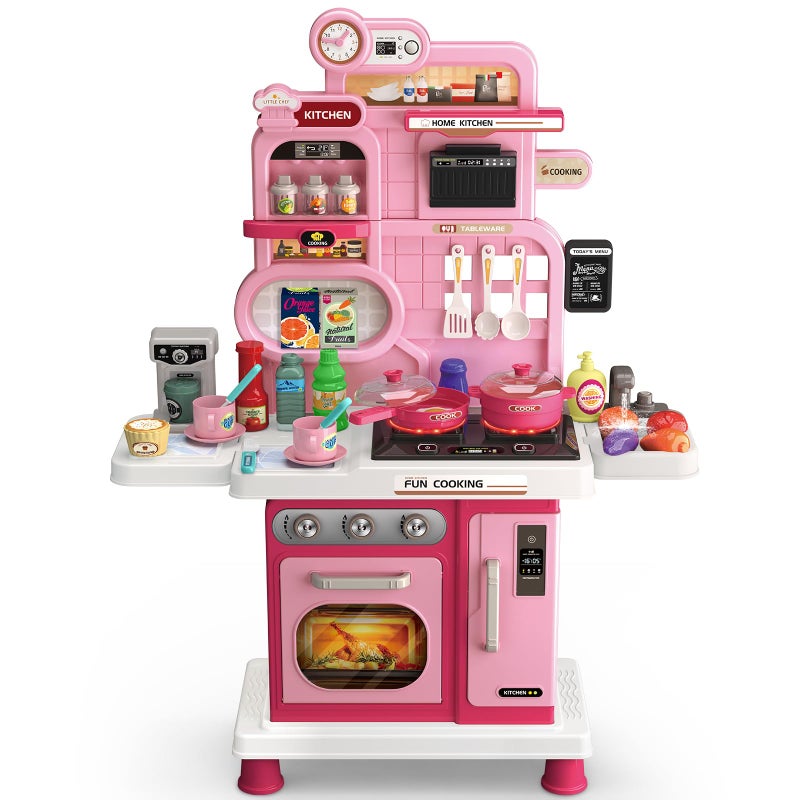 Letapapa Play Kitchen Set Kids Kitchen Playset with Realistic Sound Light Cooking Stove Sink Play Food and Accessories 57 Pcs Kitchen Toys Gifts for Toddlers 24 35 Girls Pink - Image 3