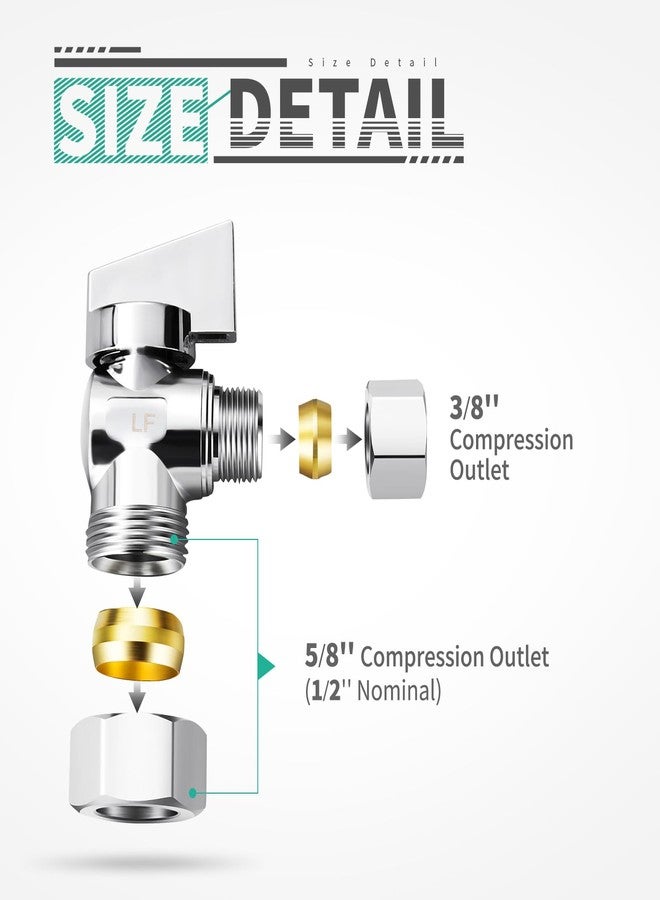 Minimprover 2 Pack Premium Lead Free Brass (1/2" Nominal Comp) 5/8" OD Comp x 3/8 Inch OD Compression Quarter Turn Water Angle Stop Valve Shut Off - Image 2