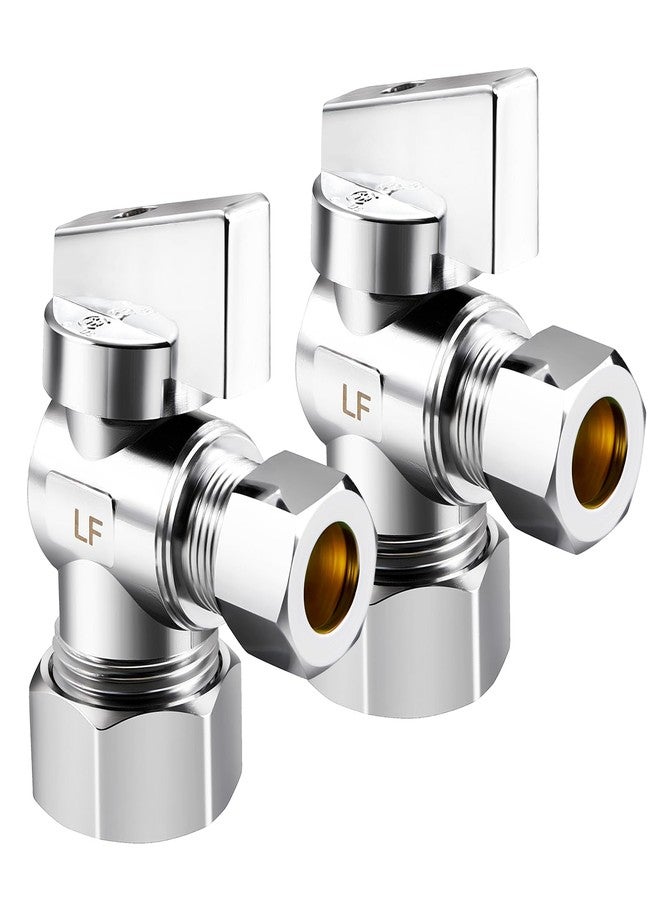 Minimprover 2 Pack Premium Lead Free Brass (1/2" Nominal Comp) 5/8" OD Comp x 3/8 Inch OD Compression Quarter Turn Water Angle Stop Valve Shut Off - Image 1