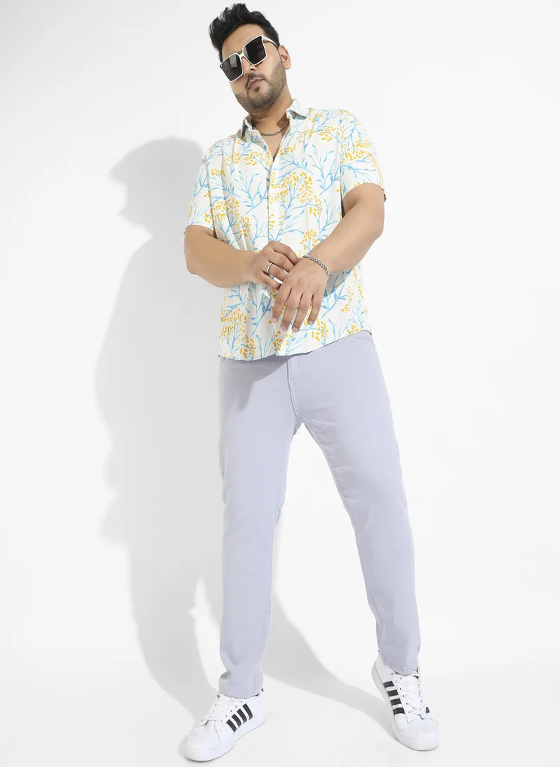 Instafab Plus Men's Multicolour Floral Strokes Shirt