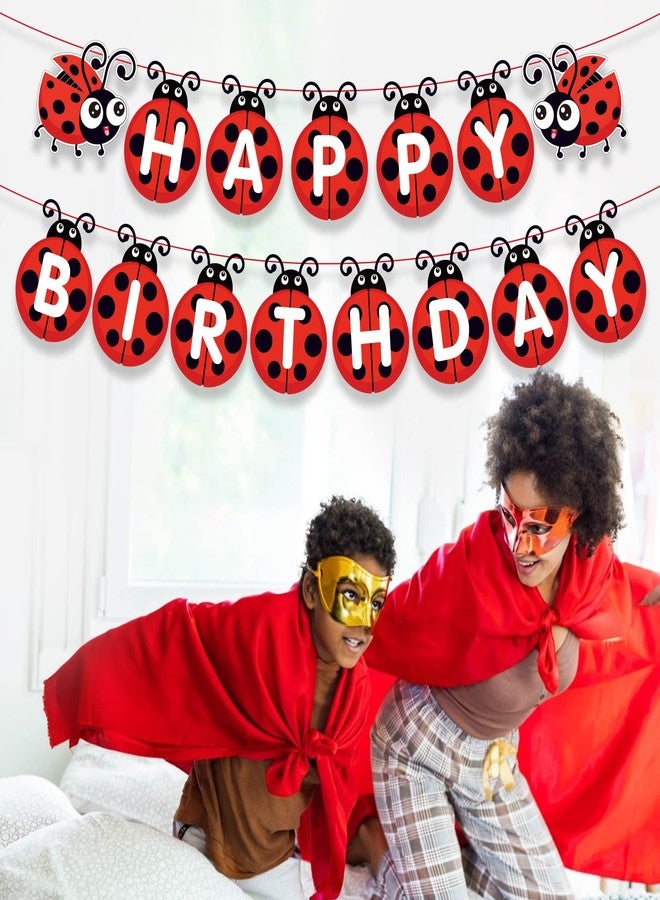 Lide Road Ladybug Birthday Party Supplies Ladybug Birthday Banner, Cute Ladybird Bday Bunting Sign Ladybird Happy Birthday Banner for Ladybeetle Themed/Insect Theme Baby Shower Decorations - Image 5
