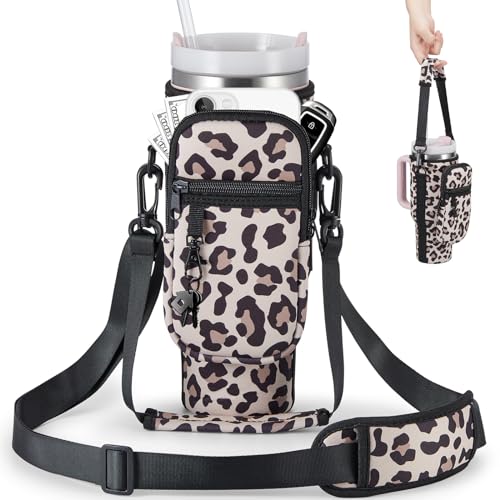 BULKITEM Water Bottle Carrier Bag with Phone Pocket for Leopard Stanley 30 oz Tumbler with Handle, Leopard Insulated Neoprene Cup Holder Pouch Strap for Stanley Cup Accessories - Image 1