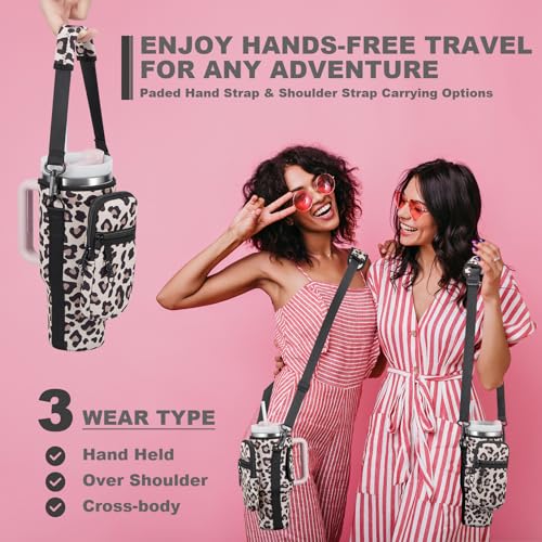 BULKITEM Water Bottle Carrier Bag with Phone Pocket for Leopard Stanley 30 oz Tumbler with Handle, Leopard Insulated Neoprene Cup Holder Pouch Strap for Stanley Cup Accessories - Image 5