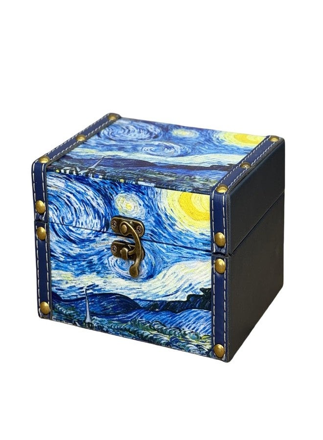 Amedoo Treasure Box Vintage Wooden + PU Leather Decorative Storage Boxes Trinket Jewelry Box Memento Case Box Keepsake Box With Lids Gifts For Kids Girls Women Home Decor (Starry Night) - Image 1