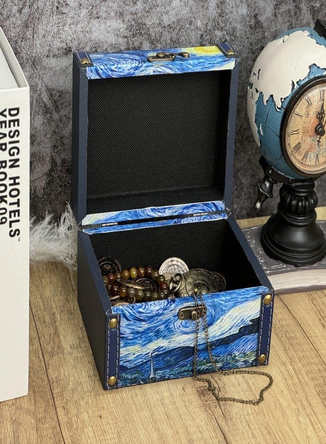 Amedoo Treasure Box Vintage Wooden + PU Leather Decorative Storage Boxes Trinket Jewelry Box Memento Case Box Keepsake Box With Lids Gifts For Kids Girls Women Home Decor (Starry Night) - Image 5