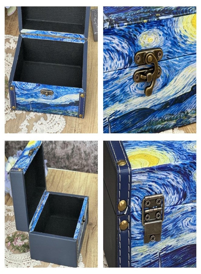 Amedoo Treasure Box Vintage Wooden + PU Leather Decorative Storage Boxes Trinket Jewelry Box Memento Case Box Keepsake Box With Lids Gifts For Kids Girls Women Home Decor (Starry Night) - Image 3