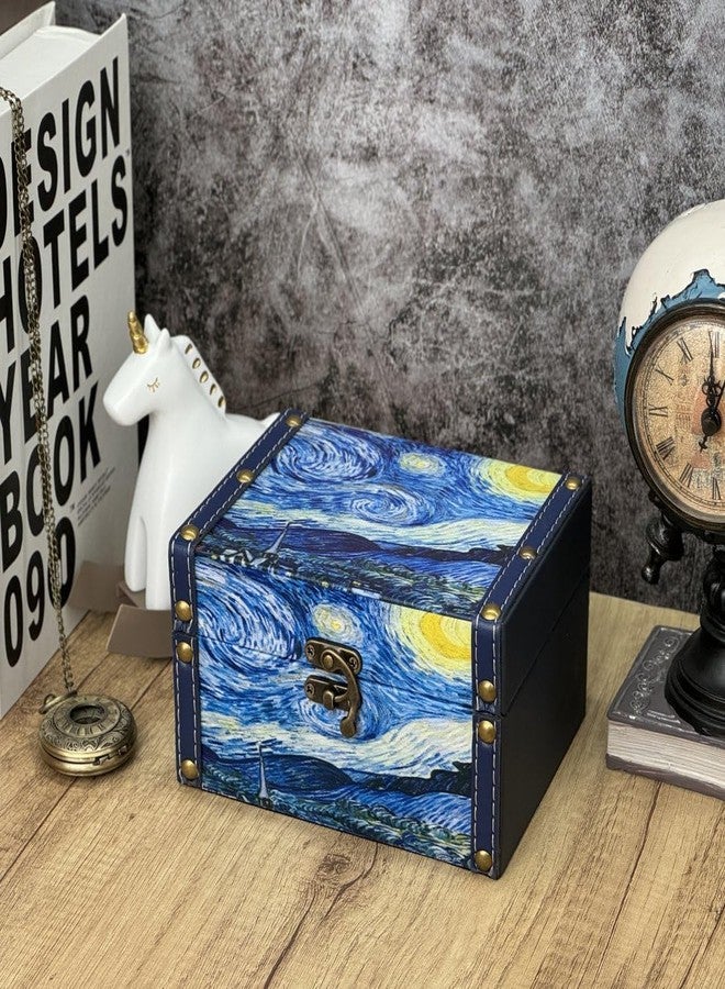 Amedoo Treasure Box Vintage Wooden + PU Leather Decorative Storage Boxes Trinket Jewelry Box Memento Case Box Keepsake Box With Lids Gifts For Kids Girls Women Home Decor (Starry Night) - Image 2