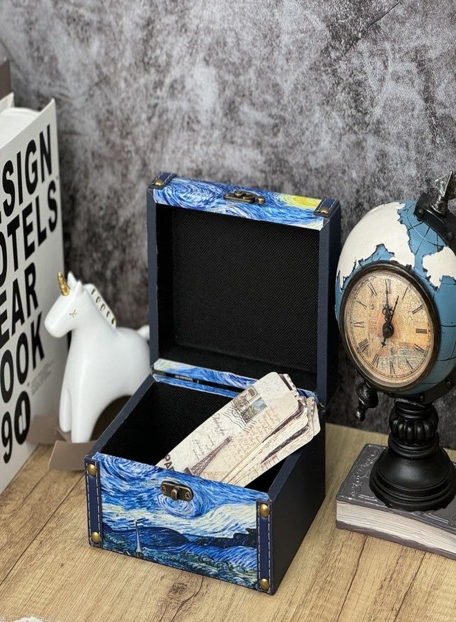 Amedoo Treasure Box Vintage Wooden + PU Leather Decorative Storage Boxes Trinket Jewelry Box Memento Case Box Keepsake Box With Lids Gifts For Kids Girls Women Home Decor (Starry Night) - Image 4