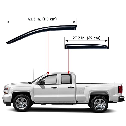 Lightronic واقيات نوافذ أوتوماتيكية خارجية لسيارات لايتترونيك، متينة للغاية، تناسب شيفروليه سيلفرادو 2019-2025 و GMC سييرا 1500 كاب مزدوج، واقيات مطر تحمي من الأشعة فوق البنفسجية، واقيات هواء أصلية، دخاني داكن، 4 قطع - Image 3