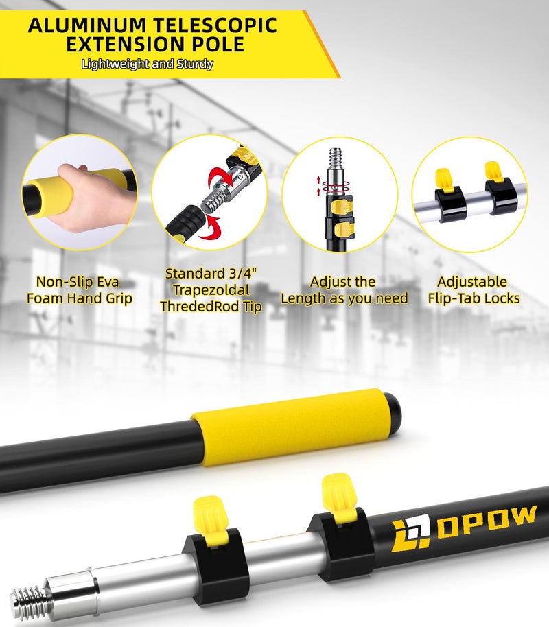 Opow 20 Foot High Ceiling Duster Kits with 5-12ft Heavy Duty Extension Pole, High Reach Duster for Cleaning,Microfiber Feather Duster,Cobweb Duster,Ceiling Fan Duster,Window Squeegee & Cleaner - Image 3
