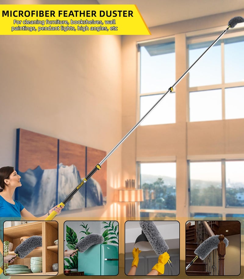 Opow 20 Foot High Ceiling Duster Kits with 5-12ft Heavy Duty Extension Pole, High Reach Duster for Cleaning,Microfiber Feather Duster,Cobweb Duster,Ceiling Fan Duster,Window Squeegee & Cleaner - Image 4