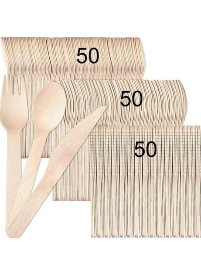 fantasize 50pcs Disposable Wooden Cutlery Set, Excellent quality, Eco Friendly Biodegradable & Compostable For Party Picnic Office Wedding & Indoor/Outdoor use, Deep spoons strong forks sharp knives. - Image 1