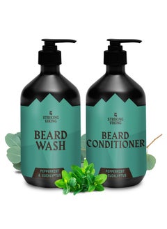 Striking Viking Beard Wash And Beard Conditioner Set (20 Oz) Peppermint & Eucalyptus Scent Paraben & Sulfate Free Beard Shampoo And Conditioner For Men Deep Cleansing Organic Beard Wash Set For Beard Care  - Image 1