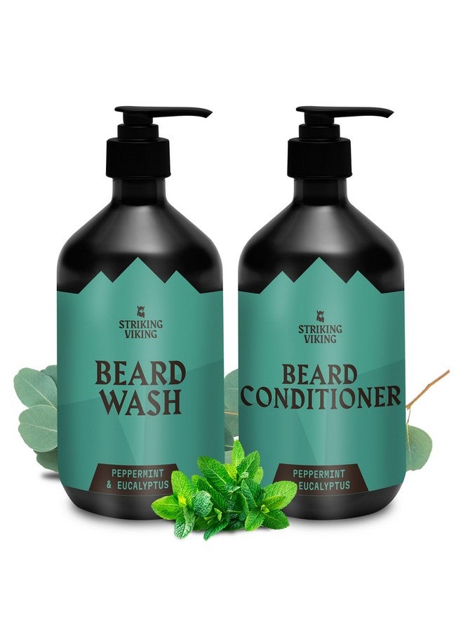 Striking Viking Beard Wash And Beard Conditioner Set (20 Oz) Peppermint & Eucalyptus Scent Paraben & Sulfate Free Beard Shampoo And Conditioner For Men Deep Cleansing Organic Beard Wash Set For Beard Care - Image 2