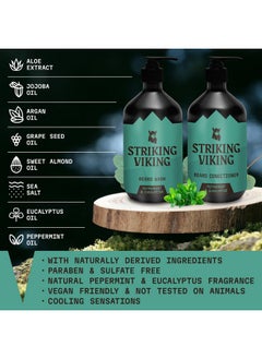 Striking Viking Beard Wash And Beard Conditioner Set (20 Oz) Peppermint & Eucalyptus Scent Paraben & Sulfate Free Beard Shampoo And Conditioner For Men Deep Cleansing Organic Beard Wash Set For Beard Care  - Image 3