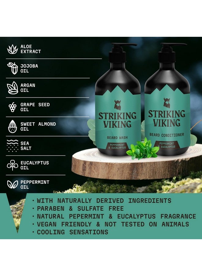 Striking Viking Beard Wash And Beard Conditioner Set (20 Oz) Peppermint & Eucalyptus Scent Paraben & Sulfate Free Beard Shampoo And Conditioner For Men Deep Cleansing Organic Beard Wash Set For Beard Care - Image 3