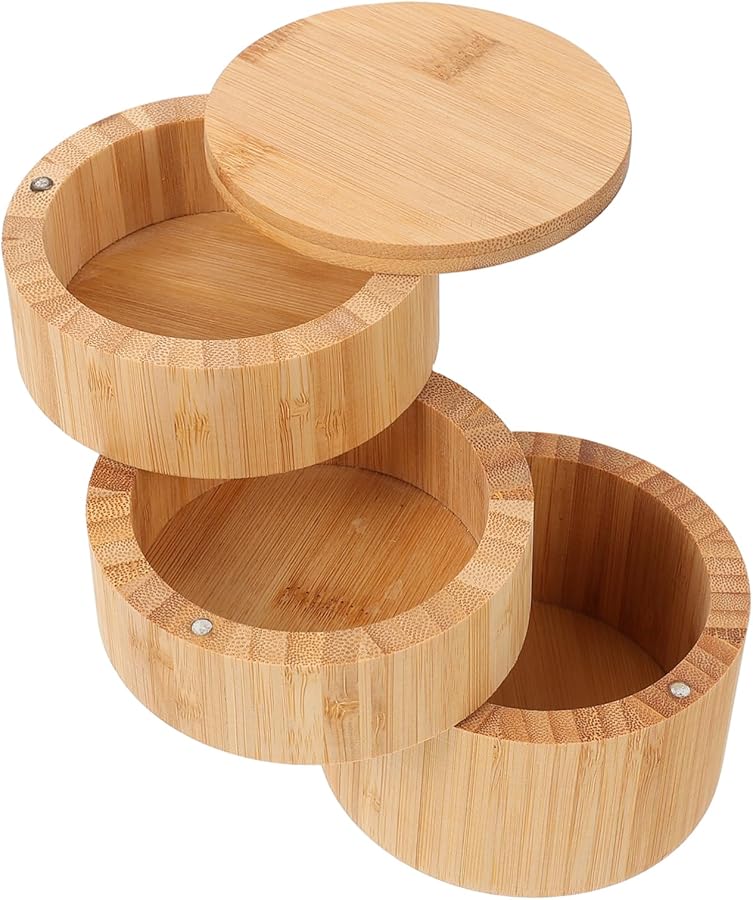 Bamboo Three Tier Spice Rack Organizer With Detachable Lids For Kitchen Storage - Image 1