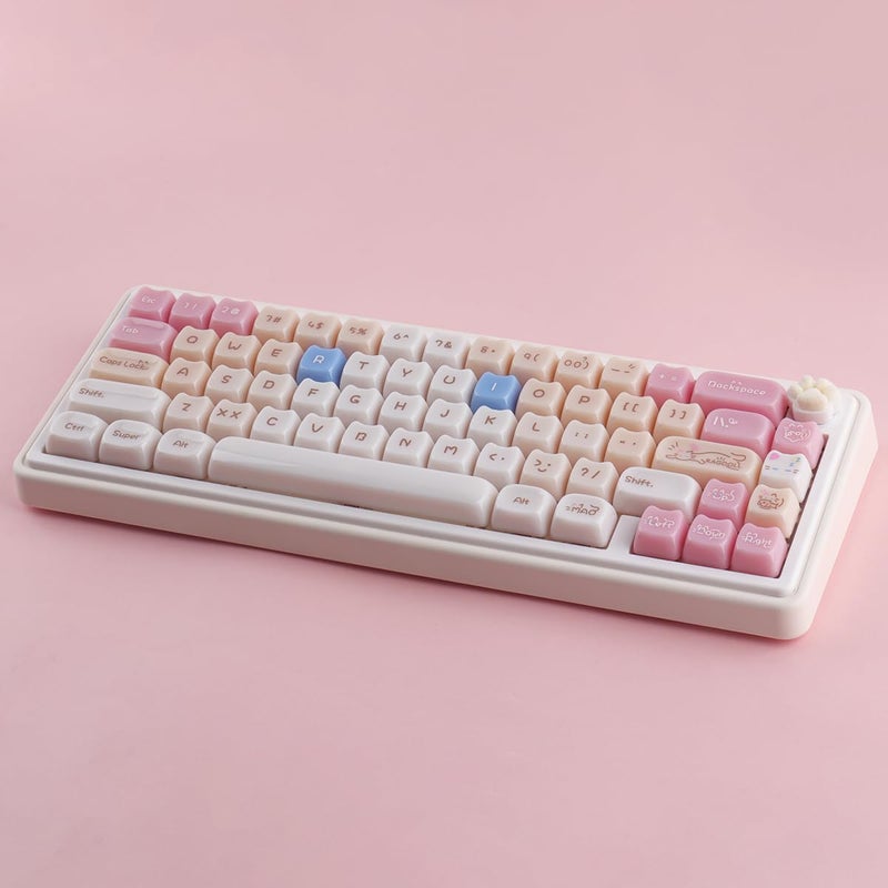 TYRIXKI Ceramic Jade Ragdoll Cat Keycaps, 148 Keys Translucent Pink Jelly Cute Keycaps Mao Profile Creamy Custom Keycap for Cherry Gateron MX Swithes Mechanical Keyboards - Image 4