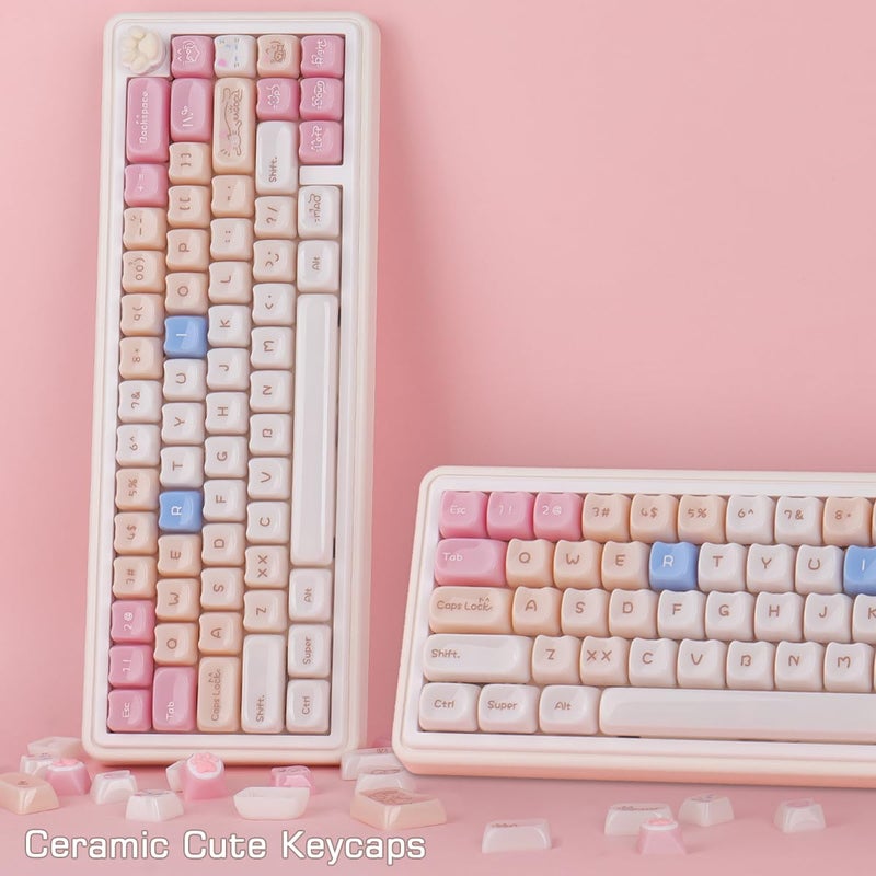 TYRIXKI Ceramic Jade Ragdoll Cat Keycaps, 148 Keys Translucent Pink Jelly Cute Keycaps Mao Profile Creamy Custom Keycap for Cherry Gateron MX Swithes Mechanical Keyboards - Image 3