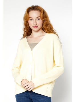 GERRY WEBER Women V-Neck Knitted Sweater, Pastel Yellow  - Image 1