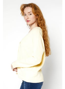 GERRY WEBER Women V-Neck Knitted Sweater, Pastel Yellow  - Image 3