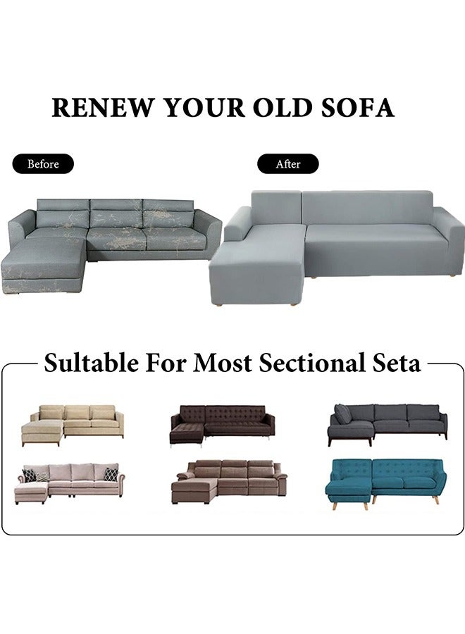 L-Shaped Solid Color Sofa Cover with 2 Free Cushion Covers Light Grey 235-300cm