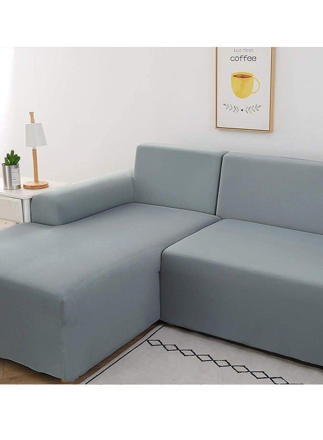 L-Shaped Solid Color Sofa Cover with 2 Free Cushion Covers Light Grey 235-300cm