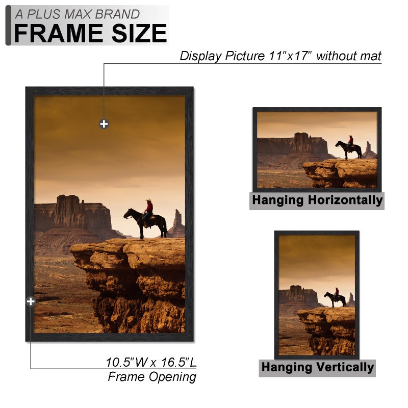 A PLUS MAX 11x17 Picture Frame, Black Engineered Wood Frame for 11 x 17 Inch Picture Poster Photo, Light Weight 11 by 17 Frame with Wood-grain for Wall - 1 Pack/Black/11 x17 - Image 4