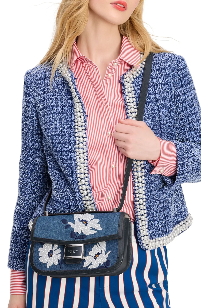 Kate Spade Katy Embellished Denim Medium Convertible Shoulder Bag