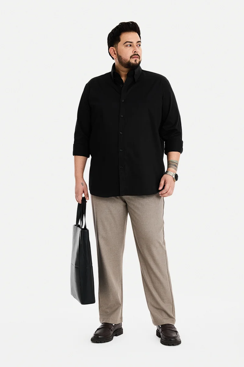 SNITCH Black Solid Long Sleeve Regular Fit Plus Size Shirt