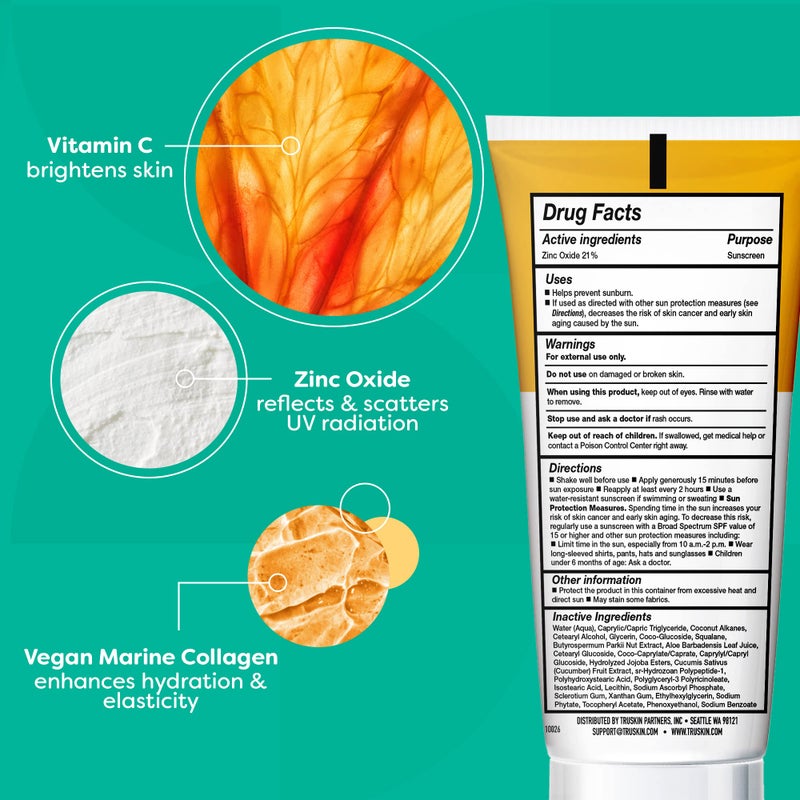 TruSkin Mineral Sunscreen SPF 30 â€“ Broad Spectrum Mineral Sunscreen for Face with Zinc Oxide, Vitamin C & Vegan Marine Collagen â€“ Lightweight SPF for Sensitive Skin, 1.7 fl oz - Image 3
