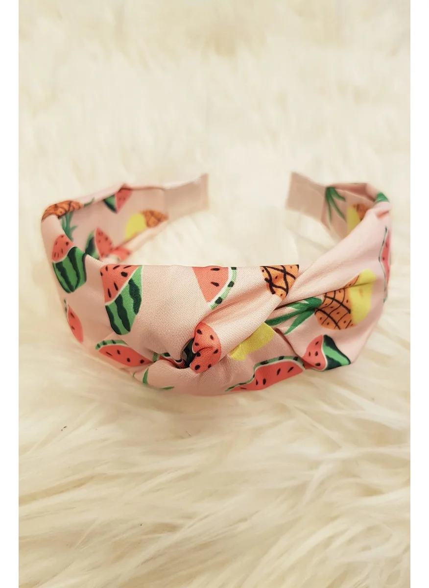 Bahels Women's Pineapple Watermelon Pattern Detailed Summer Collection Knotted Luxury Model Crown Hair Band
